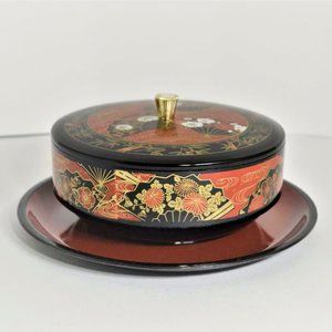 MCI Japanese Orange Black Lacquerware Bowl & Plate